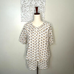 Old Navy SMALL 2-piece Pajama Set Top & Shorts White Yellow Floral Cotton Modal